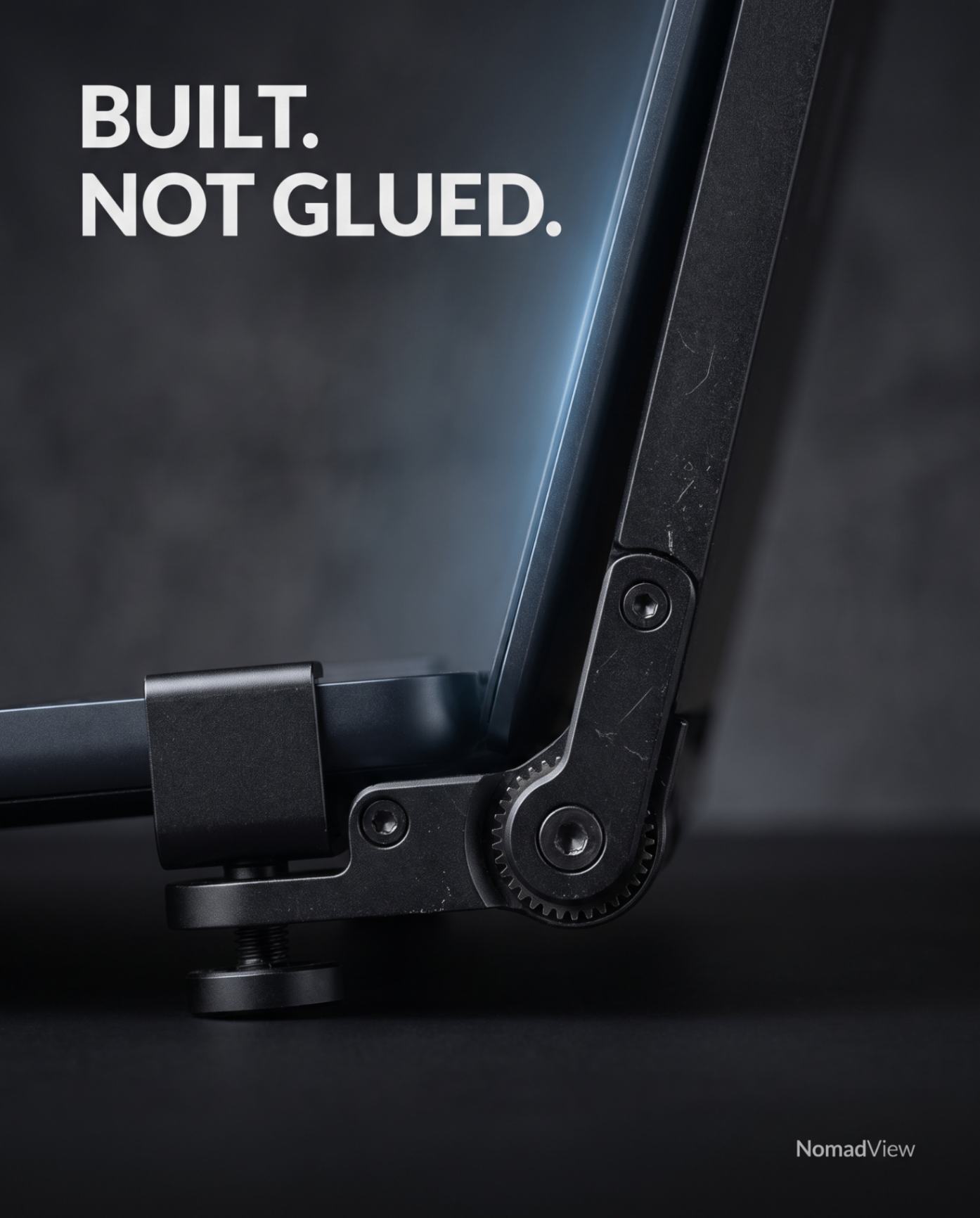 NomadView aluminium hinge — built, not glued